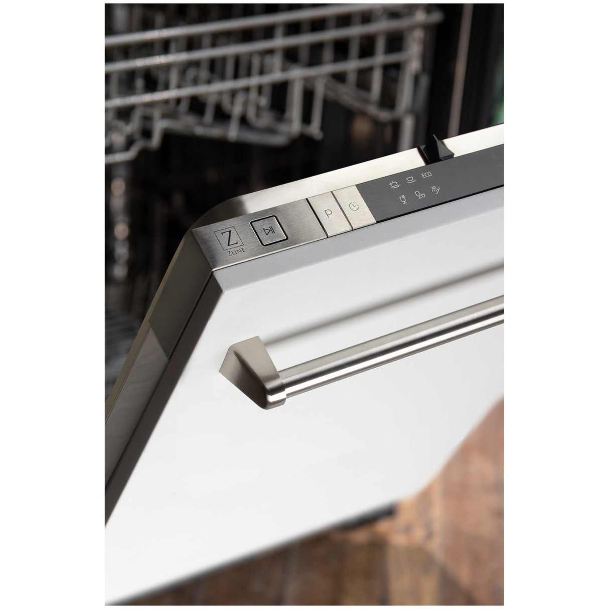 ZLINE 18 in. Compact Top Control Dishwasher with Stainless Steel Tub and Traditional Handle, 52dBa (DW-18) [Color: White Matte]