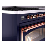 ILVE UN48FNMPMBP Nostalgie II Noblesse 48 inch Dual Fuel Range (8 Sealed Burners + Griddle, Natural Gas, Triple Glass Door, Midnight Blue, Copper)
