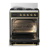 ILVE UM30QNR3BKGLP Majestic III 30 inch Dual Fuel Range with 5 Black Brass Burners, Dual Function Burner up to 25,000 BTU (Liquid Propane, Solid Door, Glossy Black, Brass)