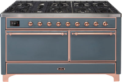 Majestic II 60 Inch Dual Fuel Liquid Propane Freestanding Range in Blue Grey with Copper Trim