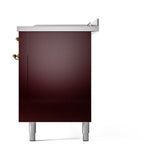 ILVE UN60FSQNMPBUGLP Nostalgie II Noblesse 60 inch Dual Fuel Range (7 Sealed Burners + Griddle + French Top, Liquid Propane, Solid Door, Burgundy, Brass)