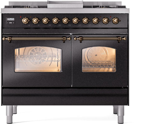 Nostalgie II 40 Inch Dual Fuel Liquid Propane Freestanding Range in Glossy Black with Bronze Trim