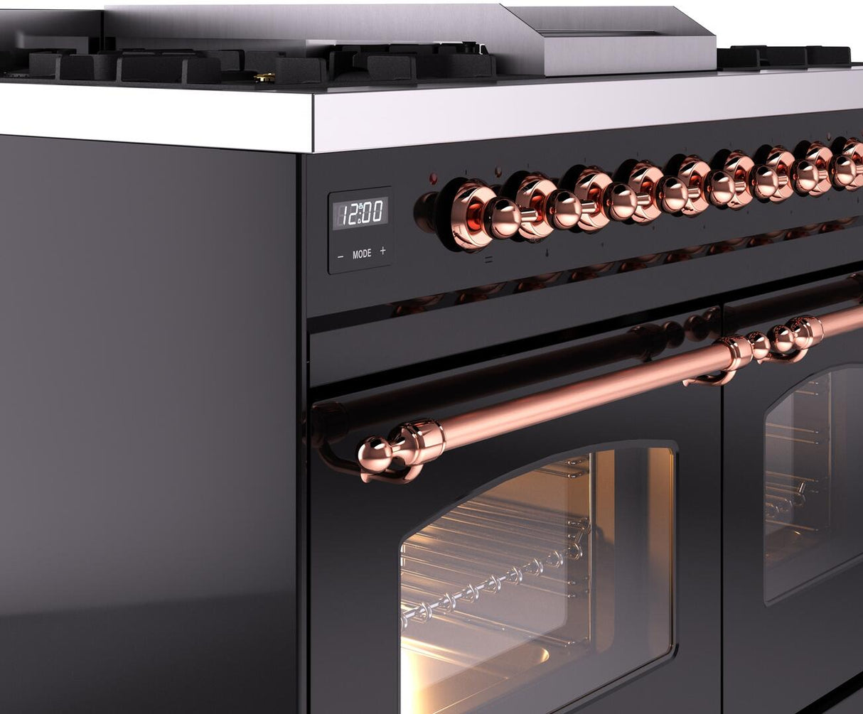 Nostalgie II 40 Inch Dual Fuel Liquid Propane Freestanding Range in Glossy Black with Copper Trim