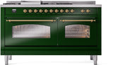 Nostalgie II 60 Inch Dual Fuel Liquid Propane Freestanding Range in Emerald Green with Brass Trim