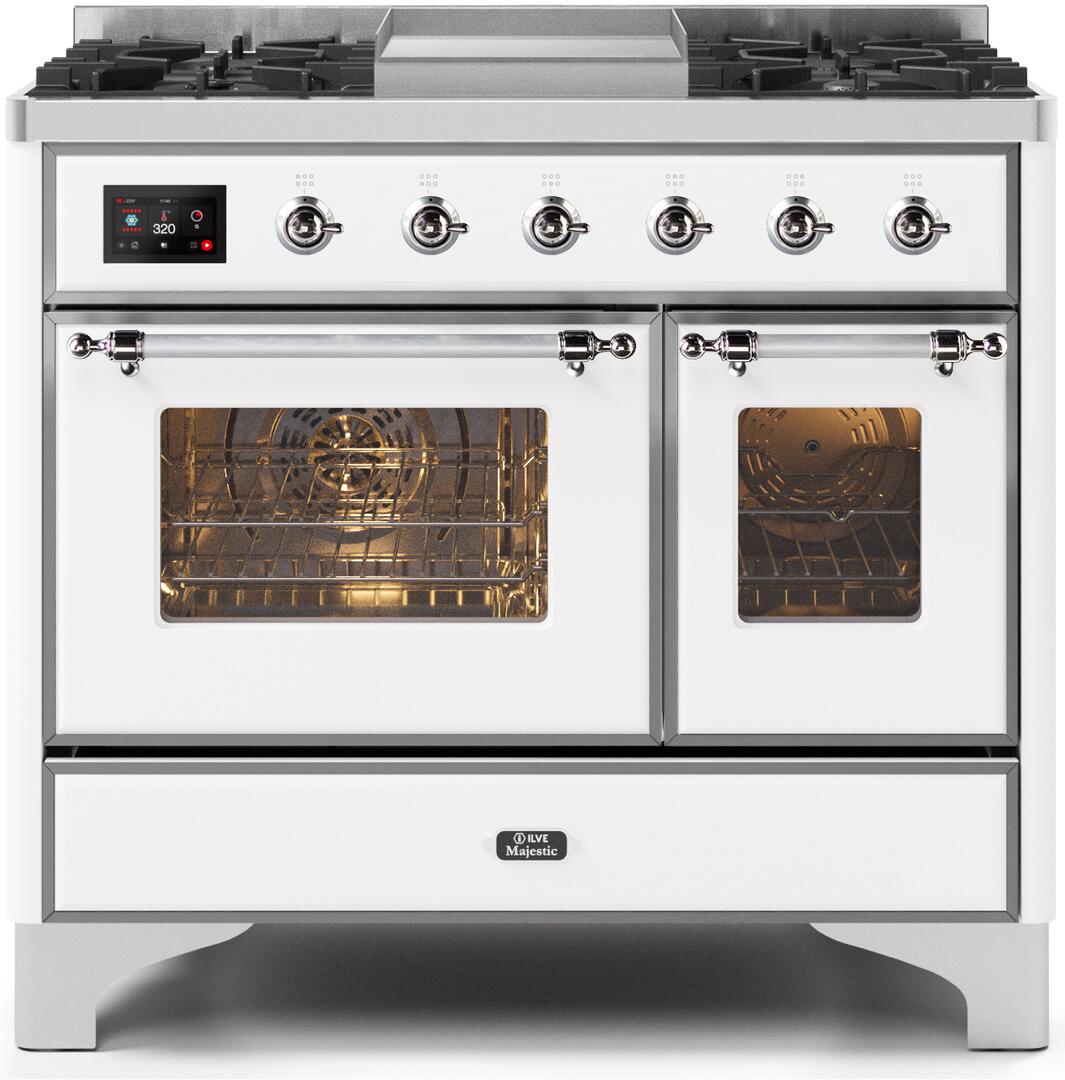 Majestic II 40 Inch Dual Fuel Liquid Propane Freestanding Range in White with Chrome Trim