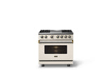 36"W. Dual Fuel Range (Burner: 4g, Finish: Pure White, Trim: Brushed Brass, Fuel: Natural Gas)