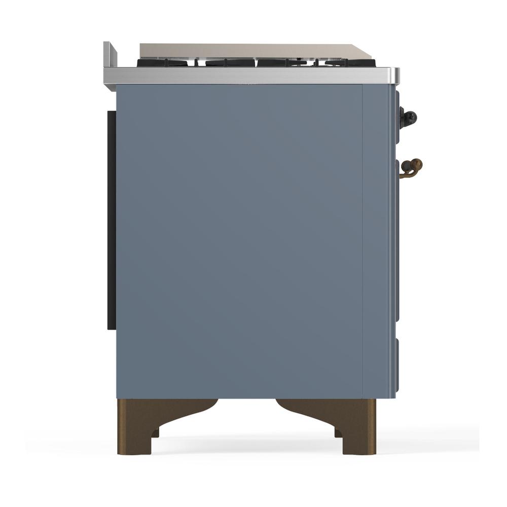 ILVE UM60FSNR3BGB Majestic III 60 inch Dual Fuel Range with 7 Burners, Griddle and French Top, Dual Function Burner with up to 25,000 BTU (Natural Gas, Triple Glass Door, Blue Grey, Burnished)