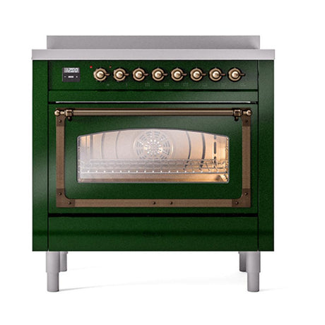 ILVE UNI366NMPEGB Nostalgie II Noblesse 36 inch Induction Range (Triple Glass Door, Emerald Green, Burnished)