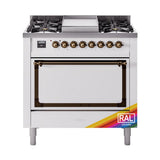 ILVE UN36FQNMPRABLP Nostalgie II Noblesse 36 inch Dual Fuel Range (Liquid Propane, Solid Door, RAL, Burnished)