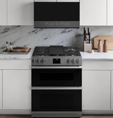 Café™ 30" Smart Slide-In, Front-Control, Gas Double-Oven Range with Convection in Platinum Glass