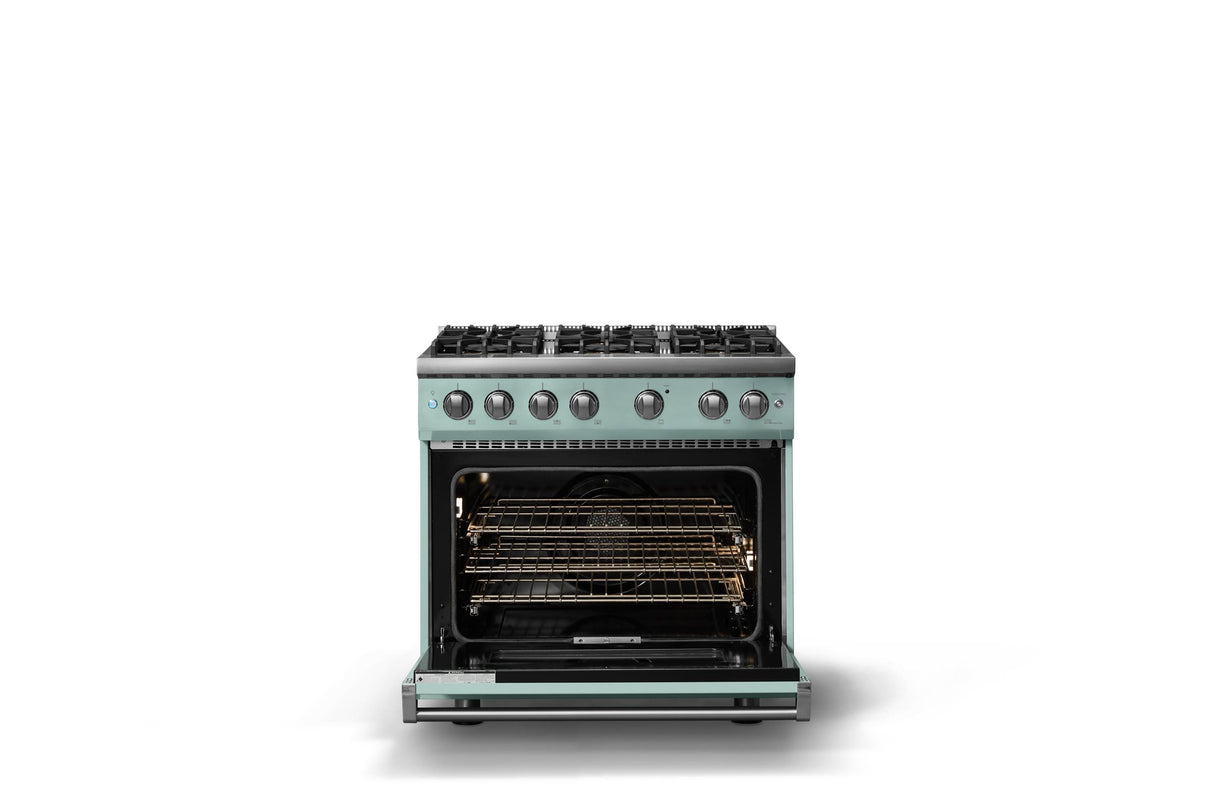 36"W. Sealed Burner Gas Range (Burner: 6b, Finish: Splash, Trim: Polished Chrome, Fuel: Natural Gas)