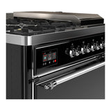 ILVE UM48FSQNR3BKC Majestic III 48 inch Dual Fuel Range with 5 Black Brass Burners, Griddle and French Top, Dual Function Burner up to 25,000 BTU (Natural Gas, Solid Door, Glossy Black, Chrome)