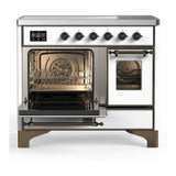 ILVE UMDIB40NR3WHB Majestic III 40 inch Induction Range with 6 Elements, 3.82 cu. ft. Total Oven Capacity (Triple Glass Door, White, Burnished)