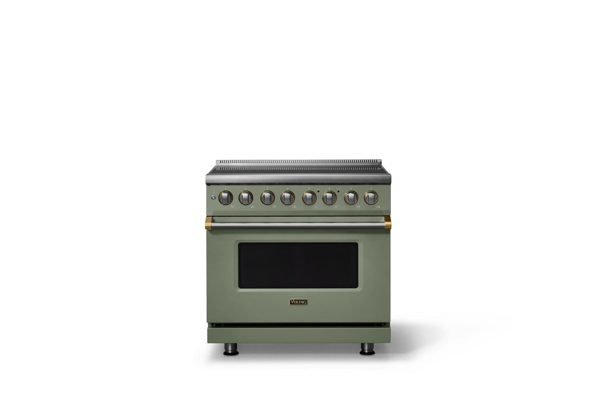 36"W. Induction Range (Finish: Eucalyptus, Trim: Brushed Brass)