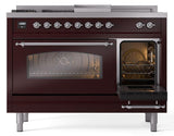 Nostalgie II 48 Inch Dual Fuel Natural Gas Freestanding Range in Burgundy with Chrome Trim