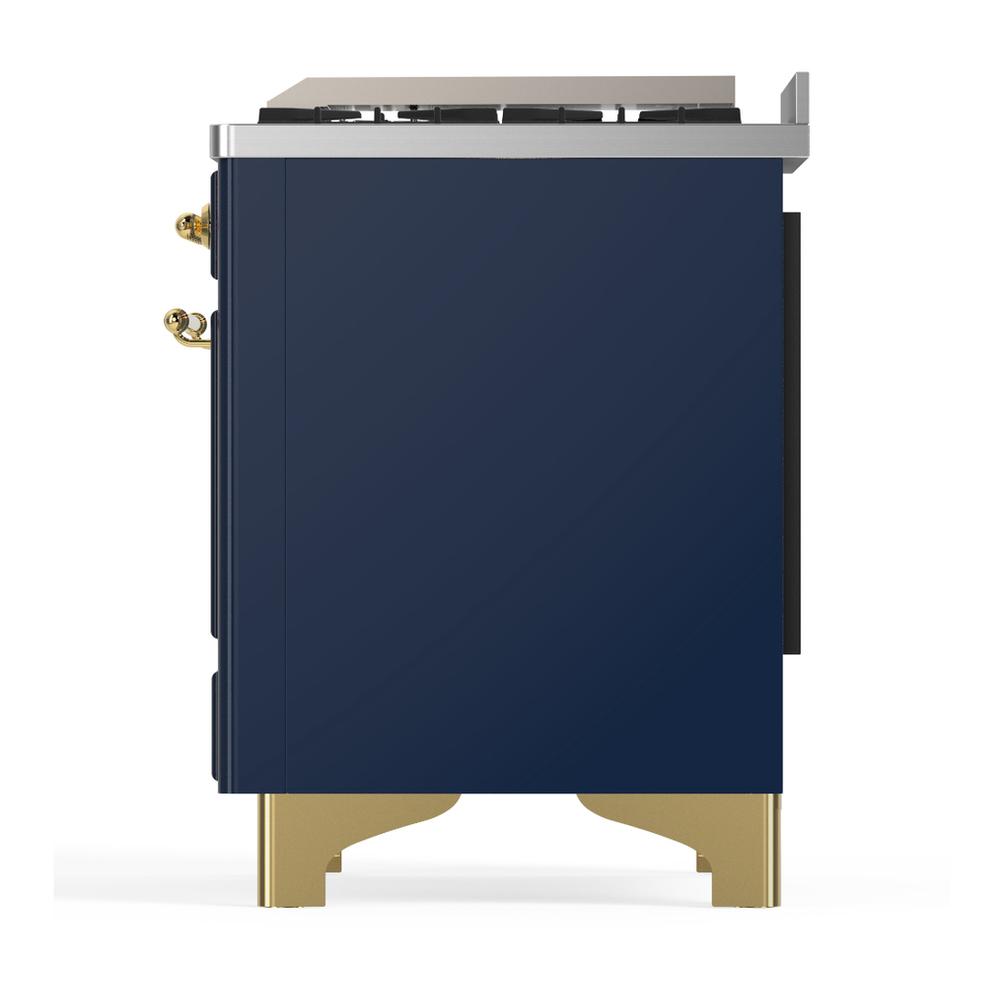 ILVE UMD40FQNR3MBGLP Majestic III 40 inch Dual Fuel Range with 6 Burners and Griddle, Dual Function Burner up to 25,000 BTU (Liquid Propane, Solid Door, Midnight Blue, Brass)