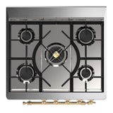 ILVE UM30QNR3SSG Majestic III 30 inch Dual Fuel Range with 5 Black Brass Burners, Dual Function Burner up to 25,000 BTU (Natural Gas, Solid Door, Stainless Steel, Brass)