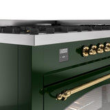 Nostalgie II 60 Inch Dual Fuel Natural Gas Freestanding Range in Emerald Green with Brass Trim