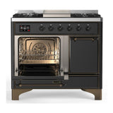 ILVE UMD40FQNR3MGBLP Majestic III 40 inch Dual Fuel Range with 6 Burners and Griddle, Dual Function Burner up to 25,000 BTU (Liquid Propane, Solid Door, Graphite Matte, Burnished)