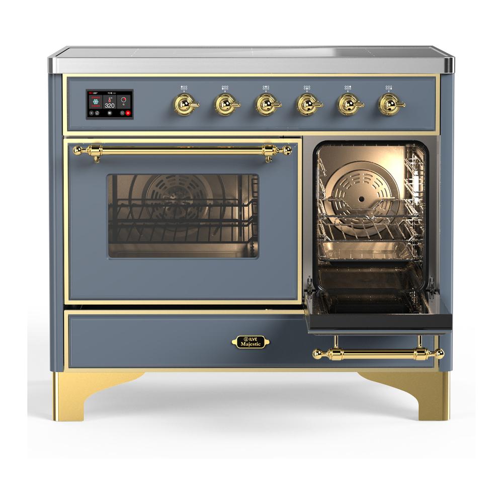 ILVE UMDIB40NR3BGG Majestic III 40 inch Induction Range with 6 Elements, 3.82 cu. ft. Total Oven Capacity (Triple Glass Door, Blue Grey, Brass)