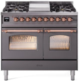 Nostalgie II 40 Inch Dual Fuel Liquid Propane Freestanding Range in Matte Graphite with Copper Trim