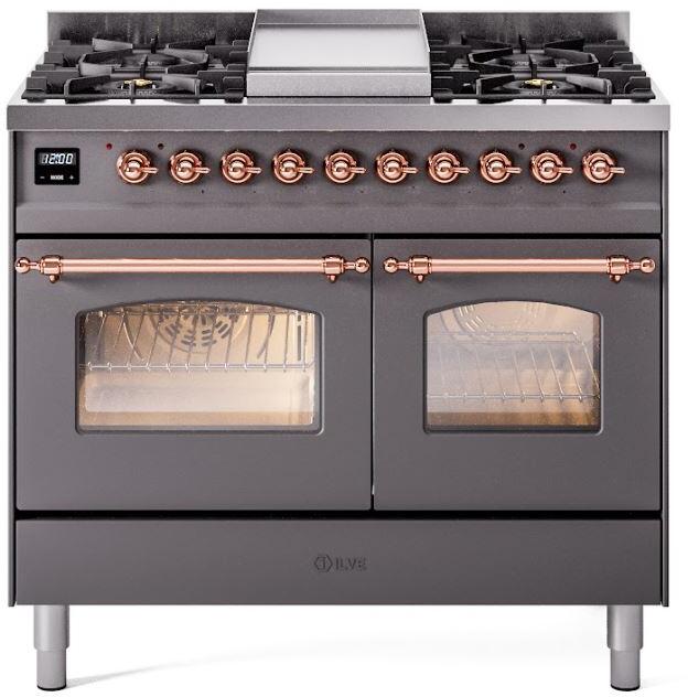 Nostalgie II 40 Inch Dual Fuel Liquid Propane Freestanding Range in Matte Graphite with Copper Trim