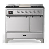 ILVE UMD40FQNR3SSC Majestic III 40 inch Dual Fuel Range with 6 Burners and Griddle, Dual Function Burner up to 25,000 BTU (Natural Gas, Solid Door, Stainless Steel, Chrome)