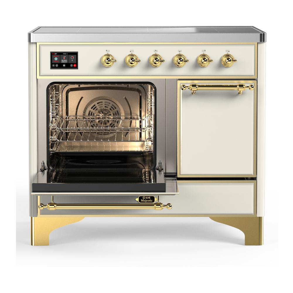 ILVE UMDIB40QNR3AWG Majestic III 40 inch Induction Range with 6 Elements, 3.82 cu. ft. Total Oven Capacity (Solid Door, Antique White, Brass)