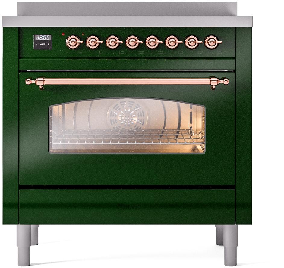 Nostalgie II 36 Inch Electric Freestanding Range in Emerald Green with Copper Trim