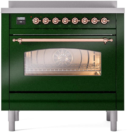 Nostalgie II 36 Inch Electric Freestanding Range in Emerald Green with Copper Trim