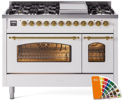 Nostalgie II 48 Inch Dual Fuel Natural Gas Freestanding Range in RAL Custom Color with Brass Trim