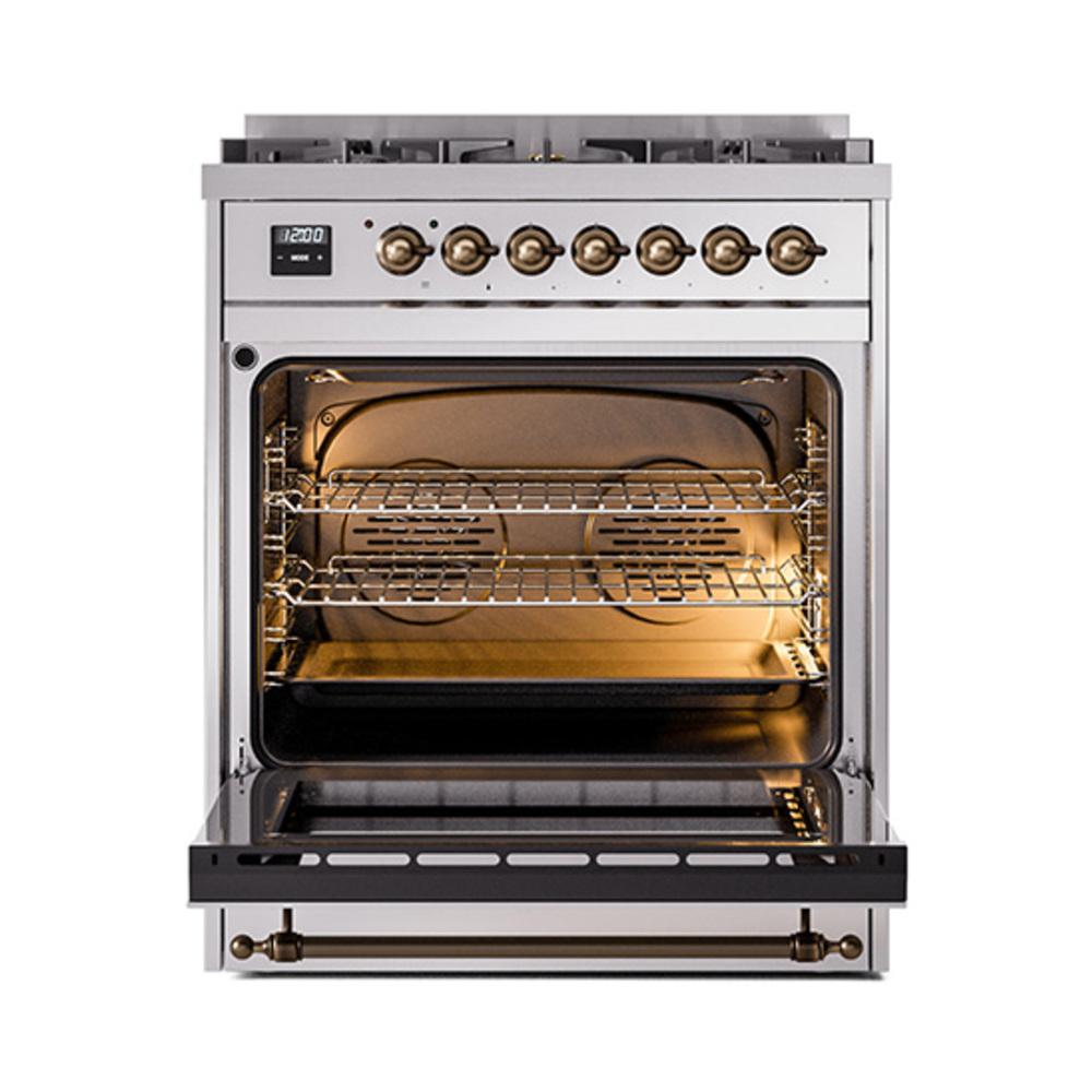 ILVE UN30QNMPRABLP Nostalgie II Noblesse 30 inch Dual Fuel Range (Liquid Propane, Solid Door, RAL, Burnished)