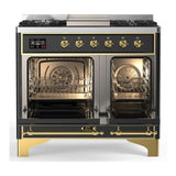ILVE UMD40FQNR3MGGLP Majestic III 40 inch Dual Fuel Range with 6 Burners and Griddle, Dual Function Burner up to 25,000 BTU (Liquid Propane, Solid Door, Graphite Matte, Brass)