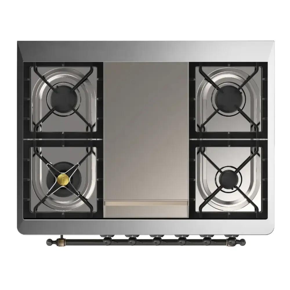 ILVE UM36FNR3RAB Majestic III 36 inch Dual Fuel Range with 6 Black Brass Burners and Griddle, Dual Function Burner up to 25,000 BTU (Triple Glass Door, RAL, Burnished, Natural Gas)