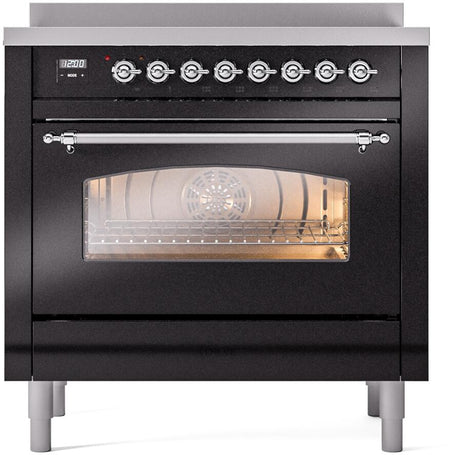 Nostalgie II 36 Inch Electric Freestanding Range in Glossy Black with Chrome Trim