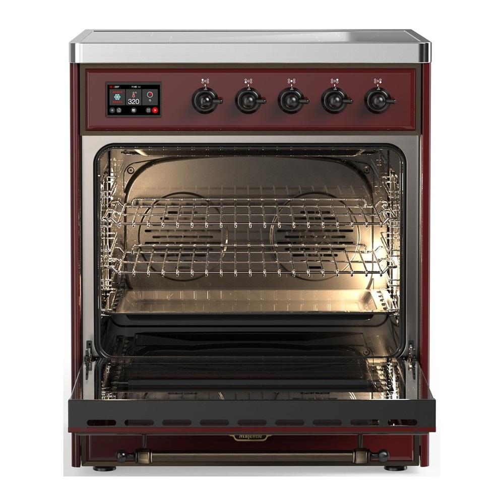ILVE UMIB30NR3BUB Majestic III 30 inch Induction Range with 4 Elements, 4 cu. ft. Oven Capacity (Triple Glass Door, Burgundy, Burnished)
