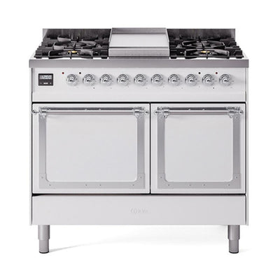 ILVE UND40FQNMPWHCLP Nostalgie II Noblesse 40 inch Dual Fuel Range (Liquid Propane, Solid Door, White, Chrome)
