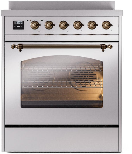 Nostalgie II 30 Inch Electric Freestanding Range in Stainless Steel with Bronze Trim