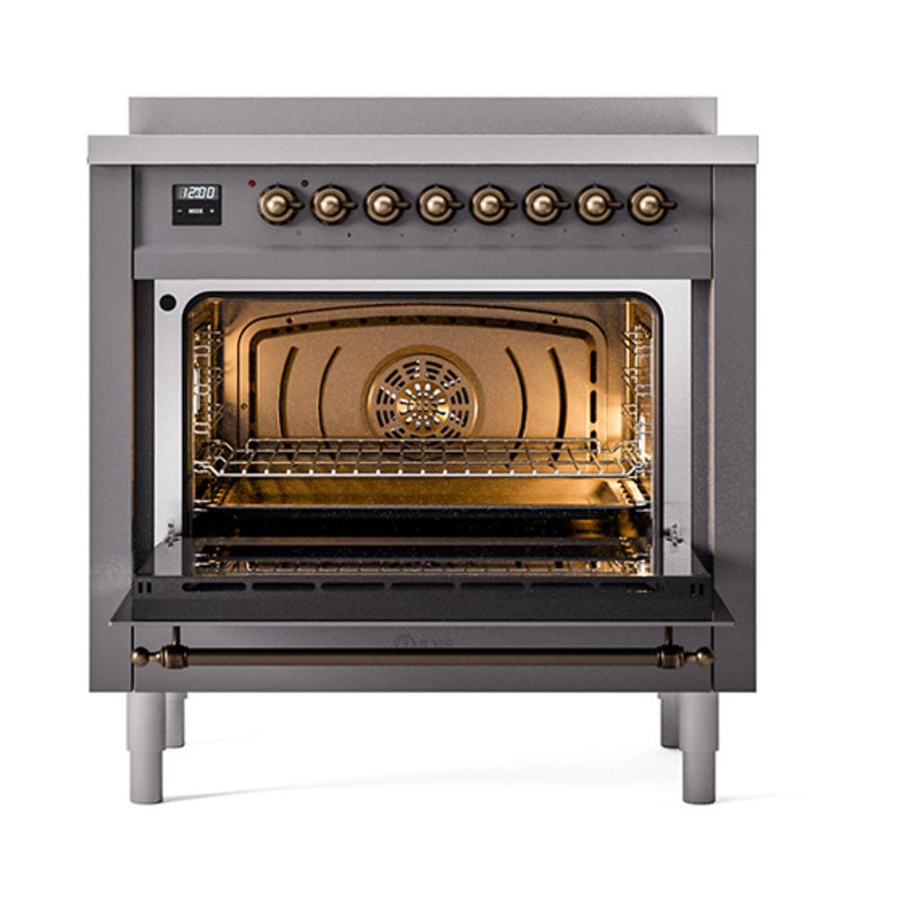 ILVE UNI366QNMPMGB Nostalgie II Noblesse 36 inch Induction Range (Solid Door, Graphite Matte, Burnished)