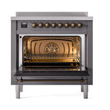 ILVE UNI366QNMPMGB Nostalgie II Noblesse 36 inch Induction Range (Solid Door, Graphite Matte, Burnished)