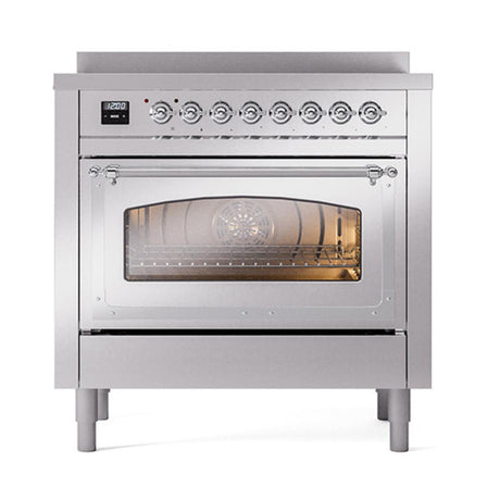ILVE UNI366NMPSSC Nostalgie II Noblesse 36 inch Induction Range (Triple Glass Door, Stainless Steel, Chrome)