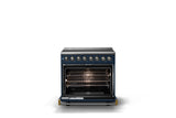 36"W. Induction Range (Finish: Slate Blue, Trim: Brushed Brass)