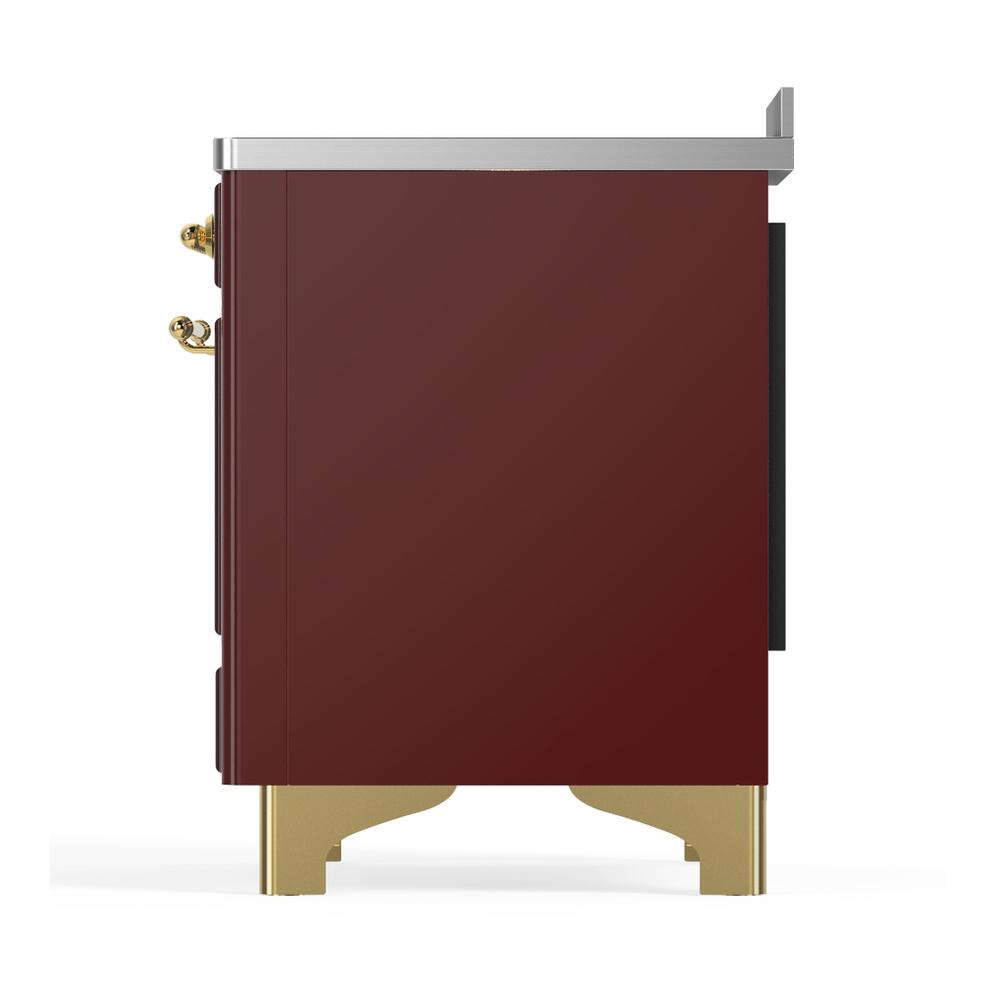 ILVE UMIB48QNR3BUG Majestic III 48 inch Induction Range with 6 Elements, 5.02 cu. ft. Total Oven Capacity (Solid Door, Burgundy, Brass)