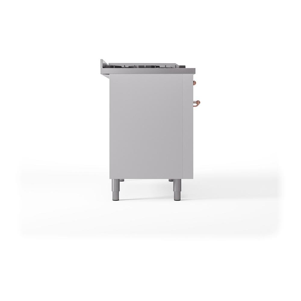 ILVE UN48FSQNMPWHP Nostalgie II Noblesse 48 inch Dual Fuel Range (5 Sealed Burners + Griddle + French Top, Natural Gas, Solid Door, White, Copper)