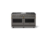 60"W.Dual Fuel Range (Finish: Damascus Gray, Trim: Brushed Brass, Fuel: Propane)