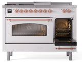 Nostalgie II 48 Inch Dual Fuel Liquid Propane Freestanding Range in White with Copper Trim