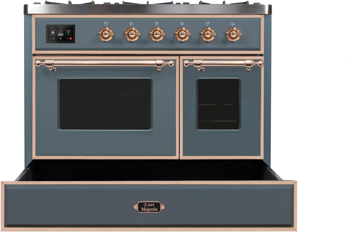Majestic II 40 Inch Dual Fuel Liquid Propane Freestanding Range in Blue Grey with Copper Trim