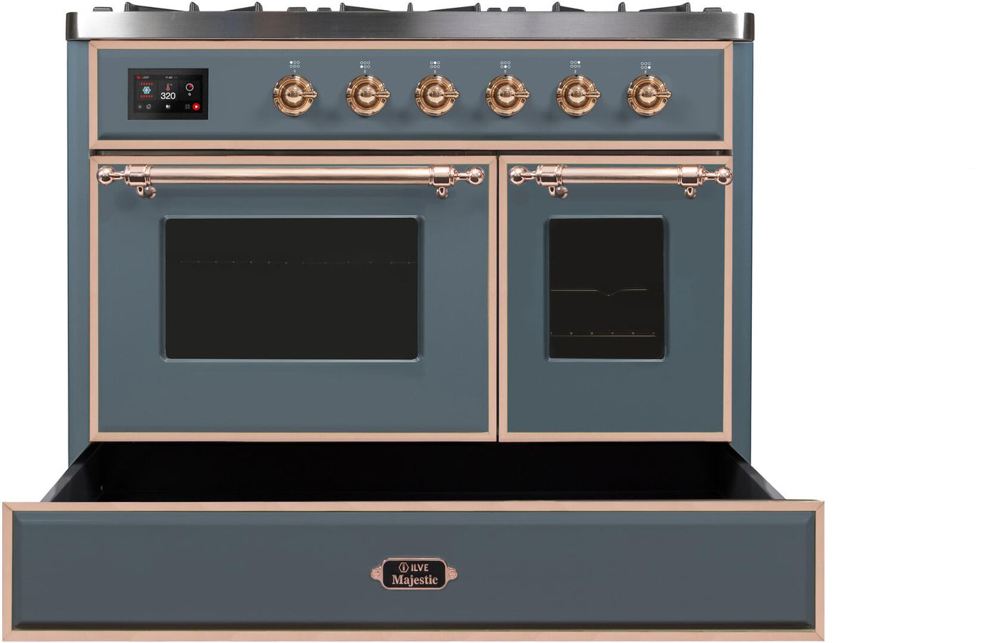 Majestic II 40 Inch Dual Fuel Liquid Propane Freestanding Range in Blue Grey with Copper Trim