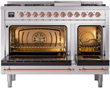 Nostalgie II 48 Inch Dual Fuel Natural Gas Freestanding Range in Stainless Steel with Copper Trim