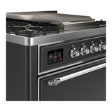 ILVE UM36FQNR3MGCLP Majestic III 36 inch Dual Fuel Range with 6 Black Brass Burners and Griddle, Dual Function Burner up to 25,000 BTU (Solid Door, Graphite Matte, Chrome, Liquid Propane)